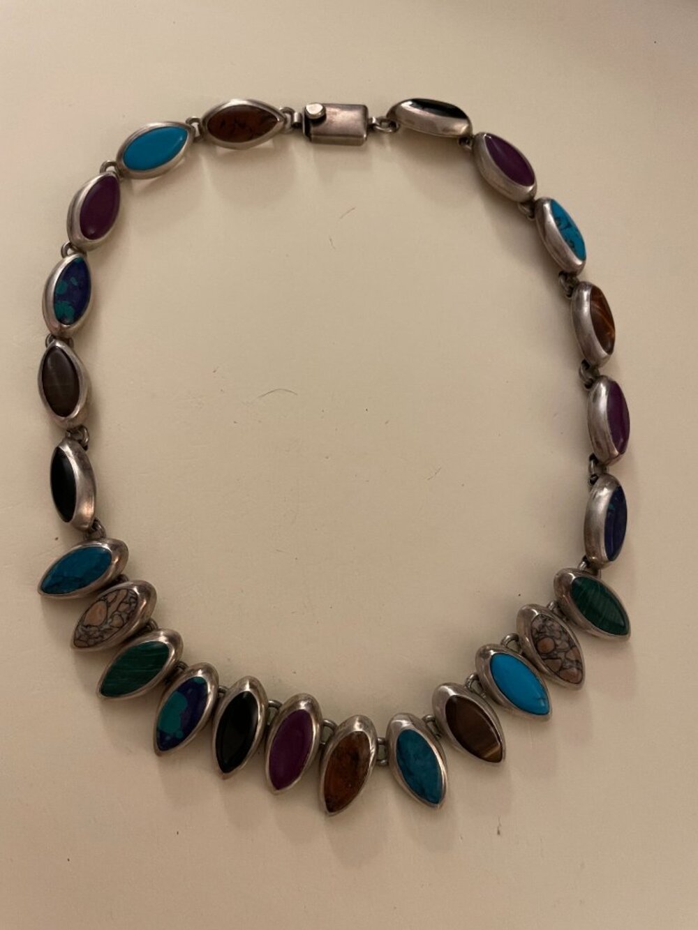 Vintage Taxco Sterling Silver Necklace 16-16.5" Multi Stone 78 grams 925 Mexico - Picture 2 of 11